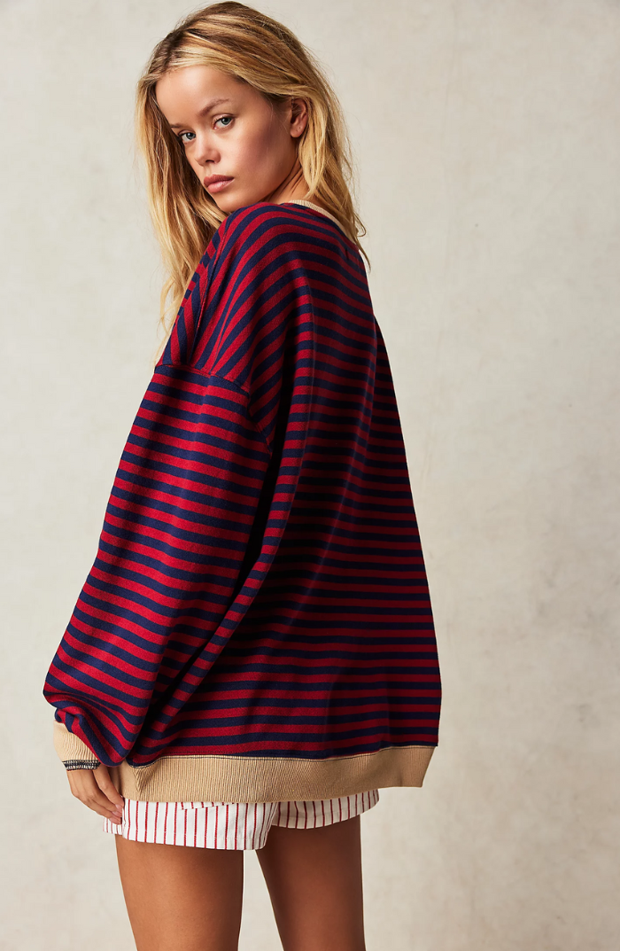 Mandie™ | Vibrant Striped Oversized Sweater with Accents