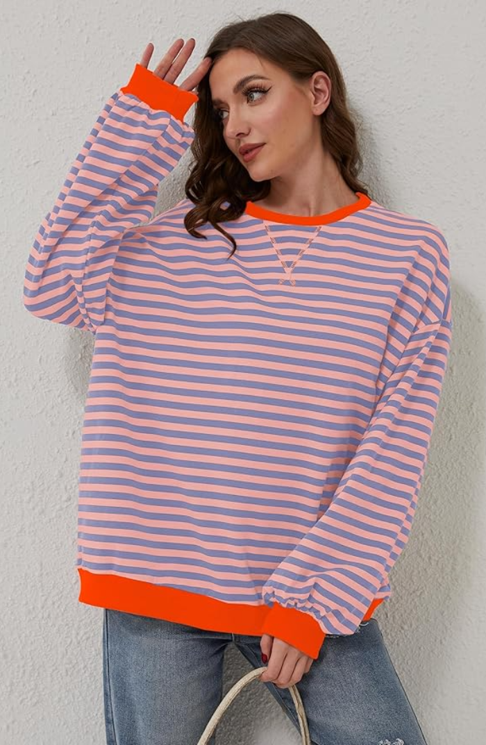 Mandie™ | Vibrant Striped Oversized Sweater with Accents