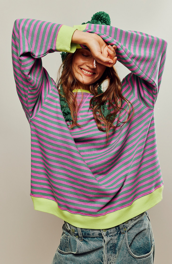 Mandie™ | Vibrant Striped Oversized Sweater with Accents