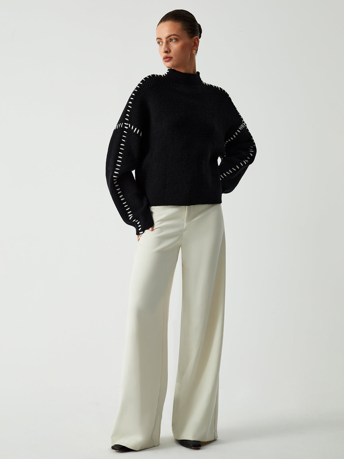 Warda™ | Turtleneck sweater with piqué stitch details