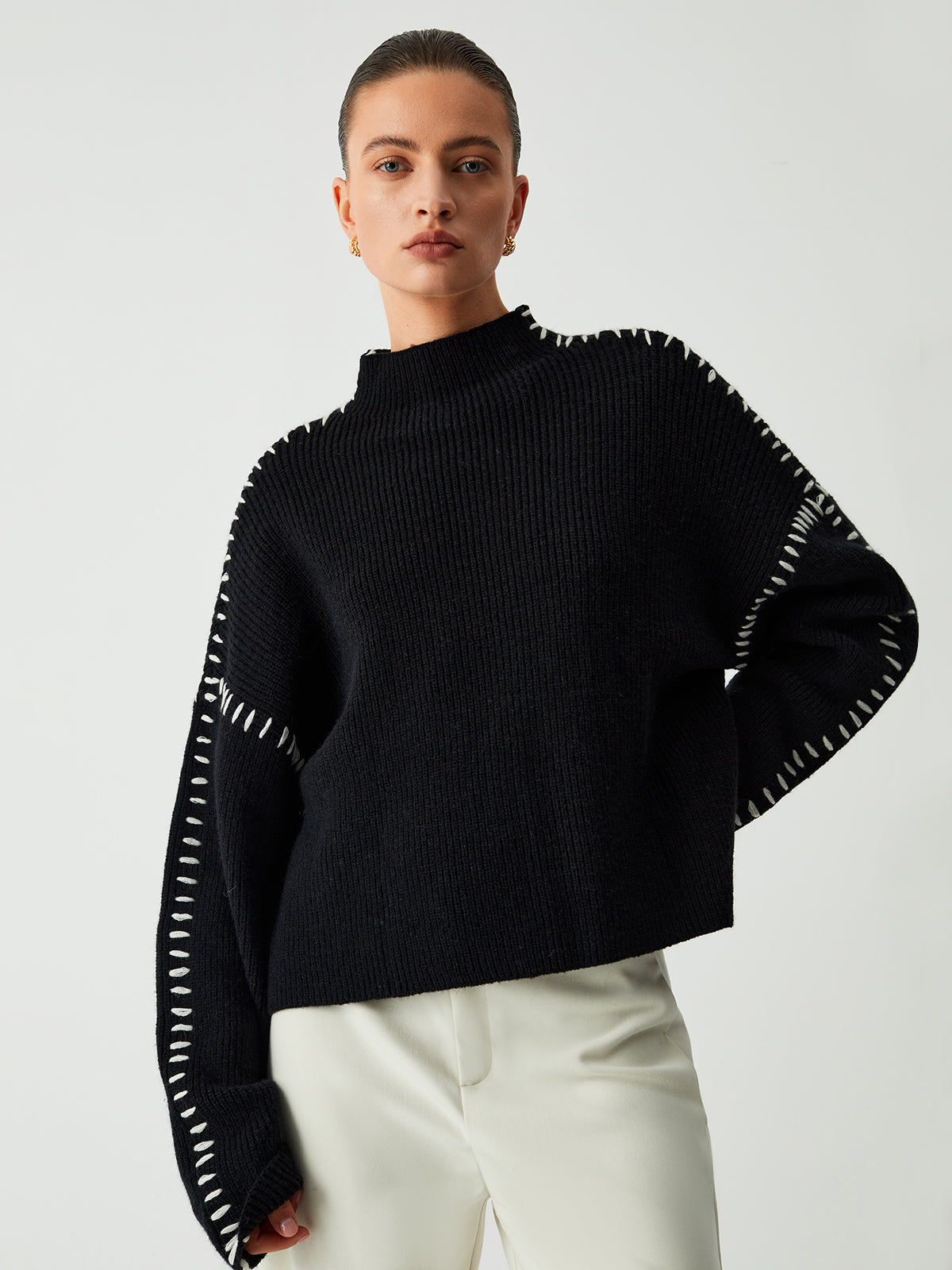 Warda™ | Turtleneck sweater with piqué stitch details