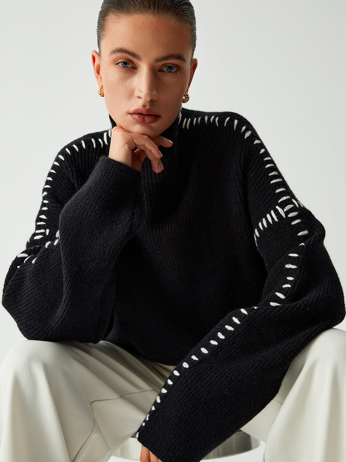 Warda™ | Turtleneck sweater with piqué stitch details