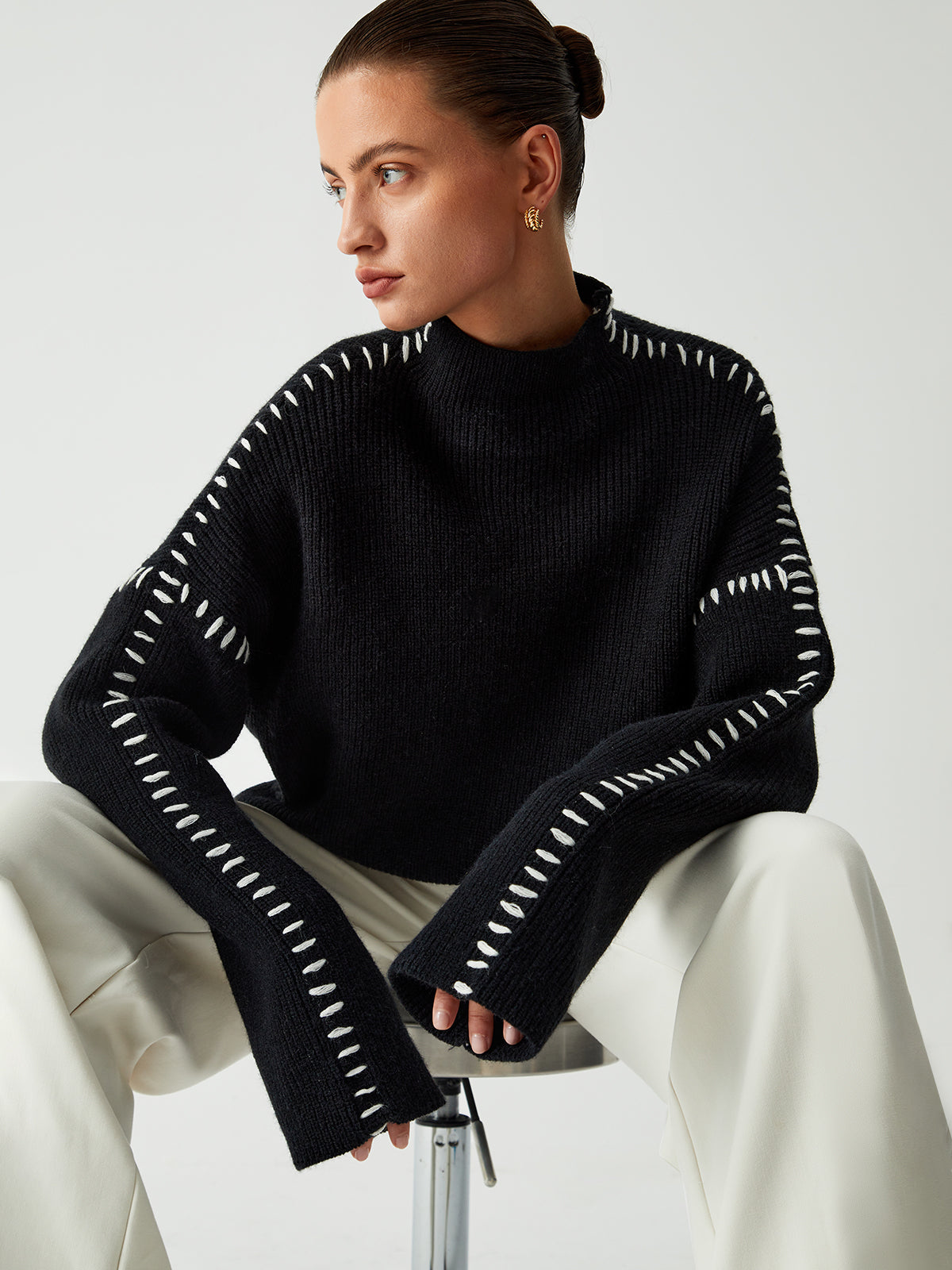 Warda™ | Turtleneck sweater with piqué stitch details