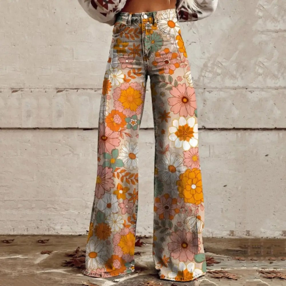 Marigold | Retro Floral Wide-Leg Pants