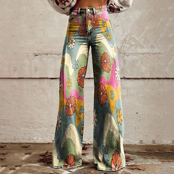 Zora | Retro Floral Wide-Leg Pants