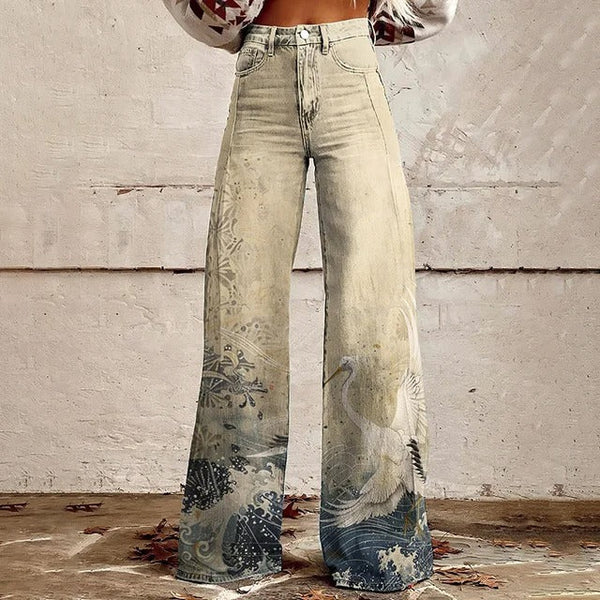 Elora | Crane Embroidered Baggy Jeans