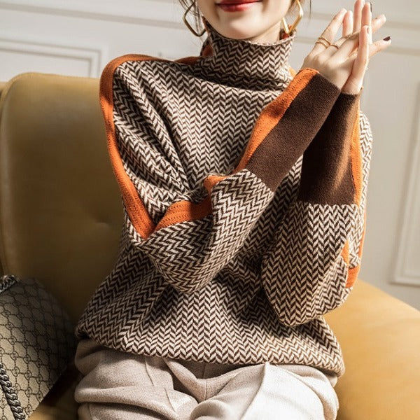 Penni™ | Mottled turtleneck sweater with striking contrast stripe