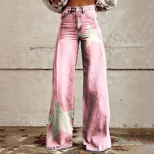 Stella | Pink Star Wide-Leg Pants