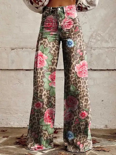 Kalista | Leopard Floral Wide-Leg Pants